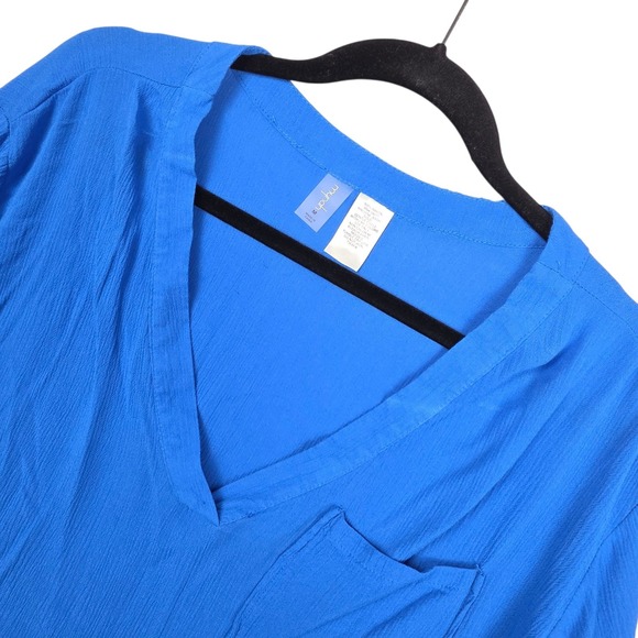 Mynah Womens Swim Coverup M Blue Long Sleeve V-Neck Cruise Beach 100% Rayon - Picture 2 of 15